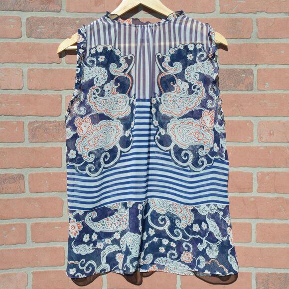 Cabi Women's Peplum with Paisely Stripes Blue Tank Top Size Large - Picture 4 of 7